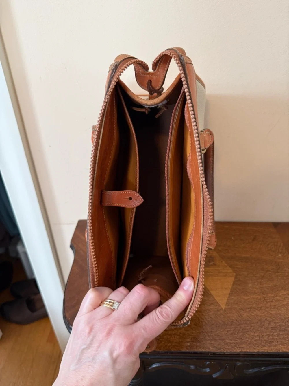 Dooney & Bourke White and Tan Pebbled Leather Satchel - Picture 7 of 10